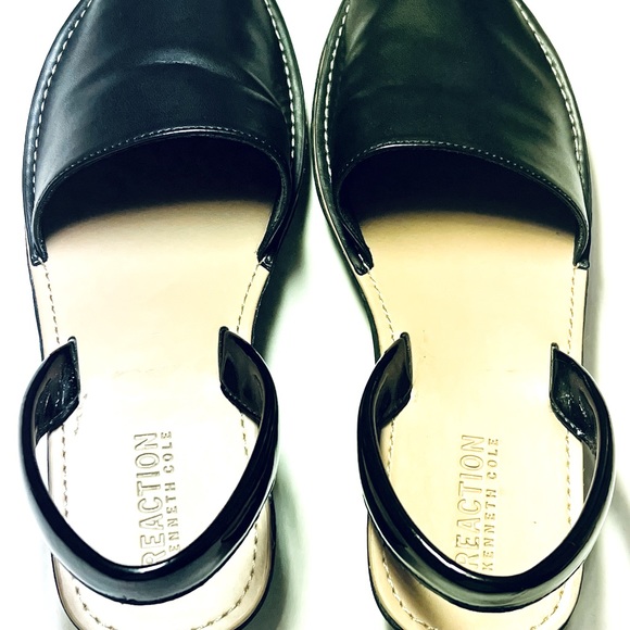 Kenneth Cole Reaction Shine Light Sandals Slingback Wedge Black Sz 8 - Picture 3 of 10